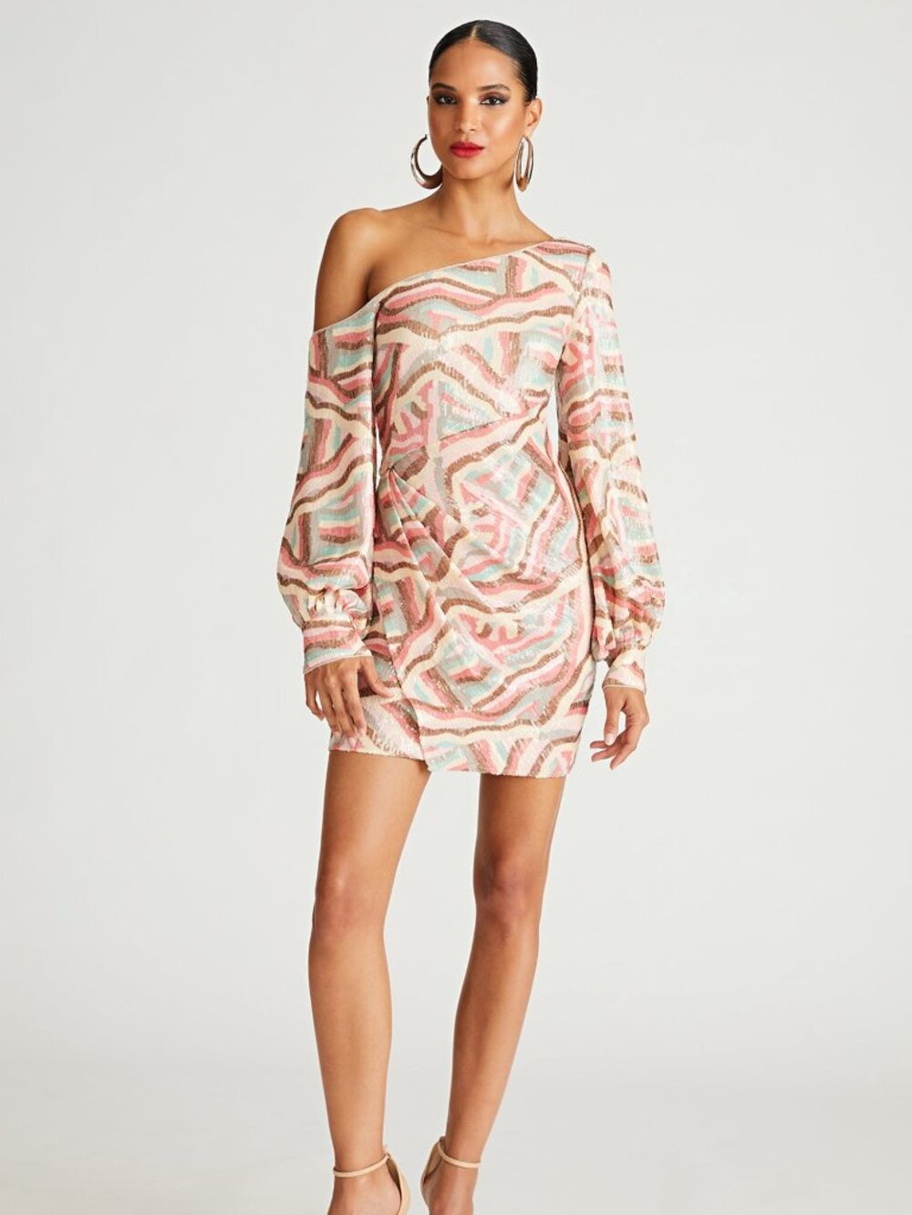 HALSTON Kimora Dress In Geode Sequin – NWT – Size 8 – Peach and pink/ Geode Colo